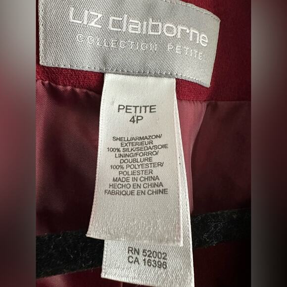 Liz Claiborne Silk Blazer 4P Burgundy Red Career Blazer | Power Suit 90s Office - Picture 2 of 5